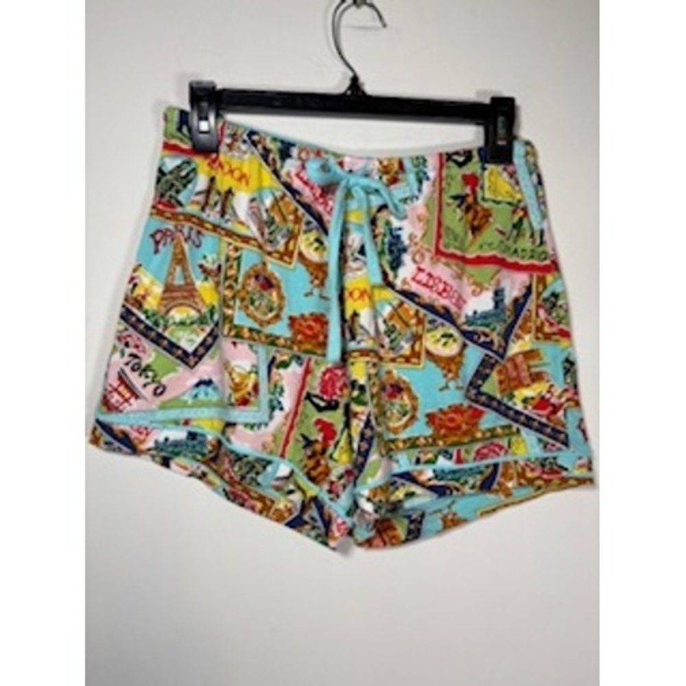Nick & Nora Sleep Shorts XS Multicolor Travel Postcard Print Pajama Bottoms Cozy